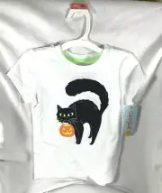 NWT XS 4/5 CAT & JACK WHITE TSHIRT WITH BLACK CAT & PUMPKIN HALLOWEEN