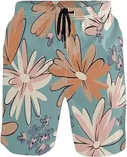 [GuoChe] Men's Novelty Beach Shorts Orange Daisies Blue Quick Dry Swimwear Sports Running Swim Board Shorts Bathing Suits Mesh