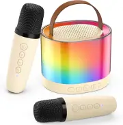 Mini Karaoke Machine, Portable Bluetooth Speaker with 2 Microphones