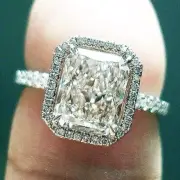 1.50 Ct Radiant Cut Diamond Halo Engagement Ring Pave U-Setting GIA H, VS1 14k