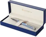 [WATERMAN] Perspective Azure Ballpoint Pen, Pale Blue Satin with Chrome Trim, Medium Point with Blue Ink Cartridge, Gift Box