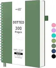 RETTACY Dotted Notebook A4, Bullet Dot Grid Journal, Wirebound Spiral Notebooks 300Pages /150 Sheets for Writing,100gsm, PVC Hardcover, for Women Men Work Office School, 21.5 x 27.9cm - Dark Green