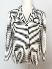 Chicos Petites Women Button Front Jacket Top Size 0P White Black Striped Pockets