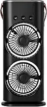 Dual Motor Rechargeable Humidifier Fan With LED Light Colorful Cool Lights Slowly Fade ABS Humidifier With LED Light, Black charging