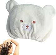 Hair Towel Wrap - Head Towels Wrap for Women | Curly Hair Towel | Soft Cartoon Bear Design Hair Drying Hat | Elastic Shower Hat Quick-Drying Towel Adjustable Wiping Turban for Women Men Boys Girls