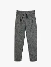 [Koton] Girls's Trousers Belt and Ribbed Detail Pants, Black Pattern (BDL)