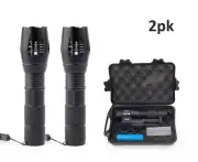 2pk T6 LED Flashlight Torch (Sydney Stock) Rechargeable Focal Zoom Light Torch 18650 Battery Outdoor Camping Waterproof