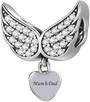 [Mon & Sons] Mum & Dad Mother Father Guardian Angel Wing Heaven Memorial Charm Bead Pendant 925 Sterling Silver Dangle Compatible With Pandora Charm Bracelet, Metal