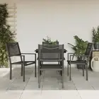 5 Piece Garden Dining Set Black Steel Textilene Outdoor Furniture Patio Ta 00719