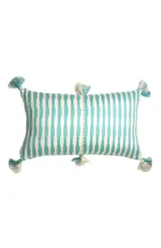 Archive New York Antigua Classic Striped Handwoven Cotton Throw Pillow in Faded Aqua And Ivory at Nordstrom, Size 12X20