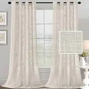 H.VERSAILTEX Linen Curtains for Living Room Sheer Curtains Natural Linen Blended Linen Textured Curtains Light Filtering Eyelet Curtains Bedroom Burlap Curtains 2 Panel, W132cm x D243cm, Natural