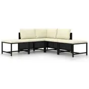 5 Piece Garden Sofa Set with Cushions Black Poly Rattan