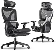 [USOR] Ergonomic Office Chair Desk Gaming Computer Chair High Back Breathable Mesh Chair Dynamic Lumbar Support 3D Armrest Double Backrest Adjustable Headrest Swivel Tilt Function Chair with Footrest