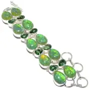 Triplet Fire Opal, Peridot Gemstone Handmade 925 Sterling Silver Bracelet 7-8"