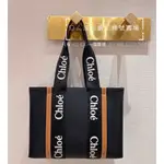 全新正品 CHLOE 寇依 MEDIUM WOODY TOTE BAG 黑色亞麻帆布 中款 拖特包 手提包 肩背包