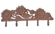 Mr Gecko Cast Iron Hand Made 5 Hooks Hanger Sunflower Antique Rust