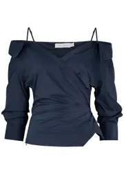 Jonathan Simkhai Elizabeth Off-the-shoulder Cotton-blend top - Navy - L L