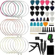65 PCS Guitar Tool Repair Kit Including Strings,Picks,Pick Holder,Capo,3-in-1 Guitar String Winder,Thumb Finger Picks,Tuner,Guitar Bones,and Storage Bag for Beginner