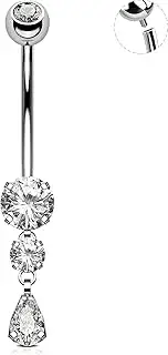 OUFER Dangle Belly Button Rings, Titanium Belly Rings, Clear CZ Dangle Belly Piercing Jewelry, Navel Piercing Jewelry, Internally Threaded Belly Rings For Women Men-10MM