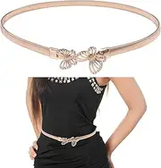 [Mikovivi] Gold Belt for Women Dresses, Adjustable Gold Waist Belt Elastic Thin Metal Ladies Waistband for Dresses Shirts Jeans Skirts
