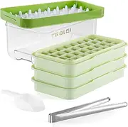 TEBLEI Ice Cube Tray with Lid and Bin, 96 Pcs Mini Ice Cube Trays with Scoop and Tongs, Ice Maker for Small Freezer, Kitchen Gadgets and Apartment Essentials, Easy-Release & Stackable