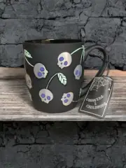 Cobwebs & Cauldrons Halloween Mug Black Skull Cherry Spooky Soft Touch Cup