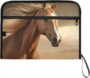 YMXFXP Horse Closeup Brown Expandable Filing Folder, 13-Pocket Funny Cute Design with Sticky Labels, A4 Letter Size Document Organizer for Office, School, Boys, Girls