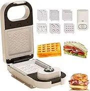 6-in-1 Electric Breakfast Maker & Sandwich Toaster with 6 Plates, Non-Stick Waffle Maker, Cut-Seal Function, Easy Clean for Desserts, Family Quick Meals