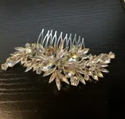 Silver tone beautiful elegant wedding bridal hair comb rhinestone crystal habb34