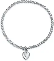 [Bling Jewelry] Personalized Plain Simple Engravable Monogram Alphabet A-Z Initial Dainty Heart Tag Charm 3MM Ball Bead Stretch Bracelet For Women For Teen .925 Sterling Silver Adjustable Stackable Customize