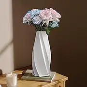 BallarArt CO 3D Printed Ceramic Vase - Unique Pottery Flower Vase for Home & Table Decoration, Modern White Home Decor with Anti-Slip EVA Base, Aesthetic Table & Shelf Decor Piece