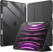 JETech Case for iPad Pro 12.9-Inch (2022/2021/2020/2018) with Pencil Holder, Clear Transparent Back Shell Slim Stand Shockproof Tablet Cover, Auto Wake/Sleep (Black)