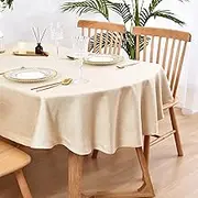 Wolkemer Faux Linen Oval Tablecloth Heavy Duty Wrinkle Resistant Fabric Table Cloths 60 x 102 Inch Beige Farmhouse Rustic Table Cover for Kitchen Dining Indoor Outdoor Tabletop Decoration