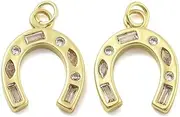 [KitBeads] 3pcs Gold Plated Horse Shoes Charms Brass Cubic Zirconia Western Lucky Horseshoe Charms for Bracelets Necklaces Jewelry Making Crafts, Brass, No Gemstone