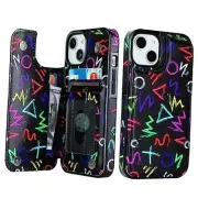 for iPhone 14 Wallet Case with Card Holder Pattern Back Flip Folio Mixed Color