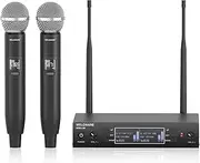 Dual Channel Wireless Microphone System, MELONARE Auto-Scan Professional Cordless Dynamic Mic Set, 328ft Range, 2x100 UHF Metal Wireless Mic for Singing, Karaoke, Church, Wedding, DJ (MWU-20-2H)