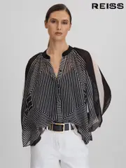 Reiss Black/Cream Charli Printed Button-Through Blouse (Q97757) | $280