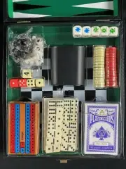 casino gaming set checkers chess backgammon dominoes poker dice dual card decks