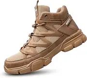 [R-Win] Safety Shoe for Men Women No Metal Composite Plastic Toe Cap Trainers Lightweight No Slip Mid Top Black Khaki Work Hiking Boots Climbing Boots
