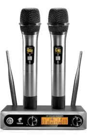 TONOR Wireless Microphone, Metal Dual Professional UHF Cordless TW-820 Grey