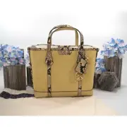 Tory Burch Perry Cornbread Suede Exotic Snake Small Triple Compartment Tote BNWT
