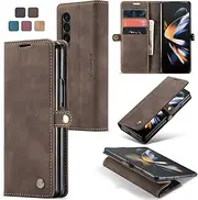 [Cracedily] for Samsung Galaxy Z Fold4 Case, Flip Wallet Leather Case with Card Holder Magnetic Closure Shockproof Kickstand Protective Phone Cases Cover for Samsung Galaxy Z Fold4,Coffee