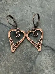 Copper Swirl Heart Earrings Boho Artisan Design Sundance Treasures Jewelry