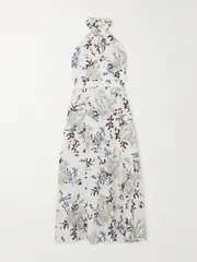 [Erdem] Erdem - Selene Bow-detailed Floral-print Linen Halterneck Midi Dress - White - UK 14 UK 14 White