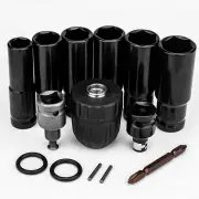 14PCS Electric Impact Wrench Hex Socket Adapter Kit Drill Chuck Drive Adapter Set Metal Silver Black High Hardness Versa