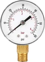 Pressure Gauge 50mm 1/4 BSPT Brass Thread for Fuel Air Oil Gas Water Y50(0-60PSI 0-4Bar)