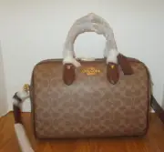 Coach Rowan Large Satchel Bag Crossbody In Sig Canvas Gold/Tan/Brown CV959 NWT