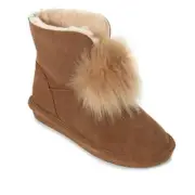 BEARPAW® Libby Pom Pom Suede Sheepskin NeverWet Women's Size 10 "Hickory" New