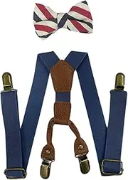 [CENZICOM] Boys Girls Kids Suspenders Bow tie,4 Clips Adjustable Elastic With Strong Metal Clips