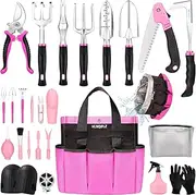 HLWDFLZ Pink Garden Tool Set Gardening Gifts for Women - 24PCS Heavy Duty Garden Tools with Detachable Storage Bag, Succulent Tool Set, Weeder